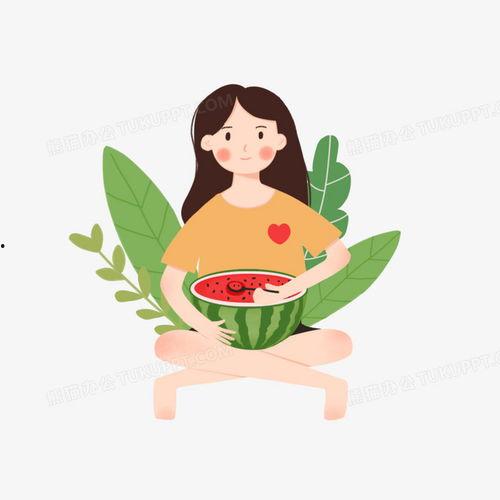 插画吃瓜少女图片,插画中的夏日风情